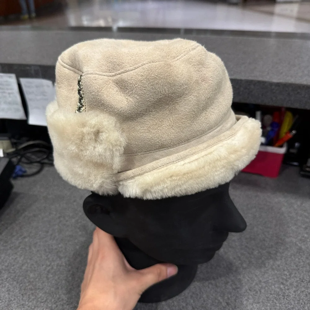 UGG Trapper Hat Womens O/S Tan Good Suede Shearling Lined Bucket Boho Trim